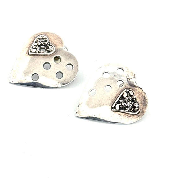 Vintage TAXCO Mexico 925 Sterling Silver heart shaped post earrings - Picture 2 of 10
